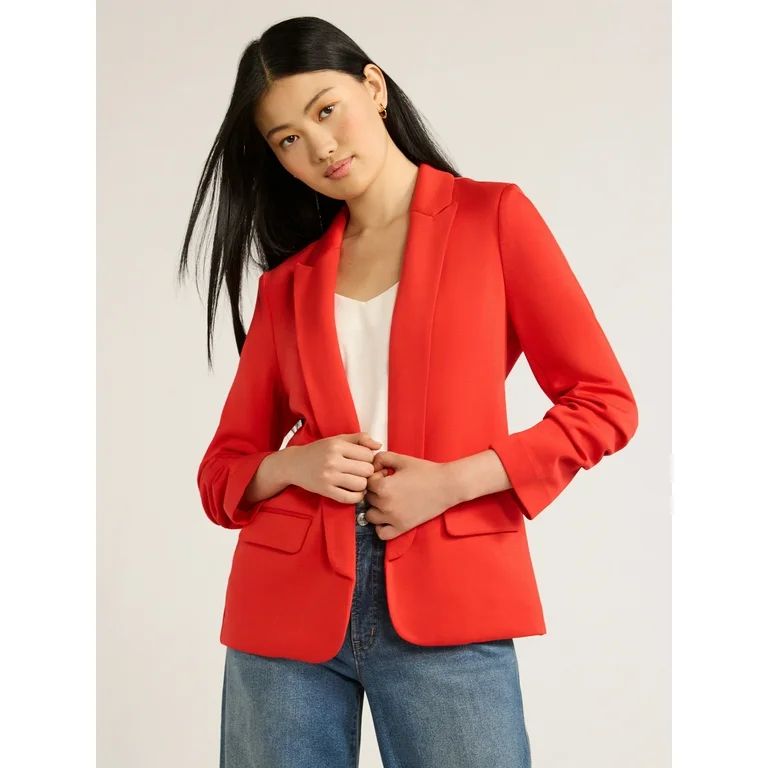 Scoop Women's Relaxed Scuba Knit Stretch Blazer with Scrunch Sleeves, Sizes XS-XXL | Walmart (US)