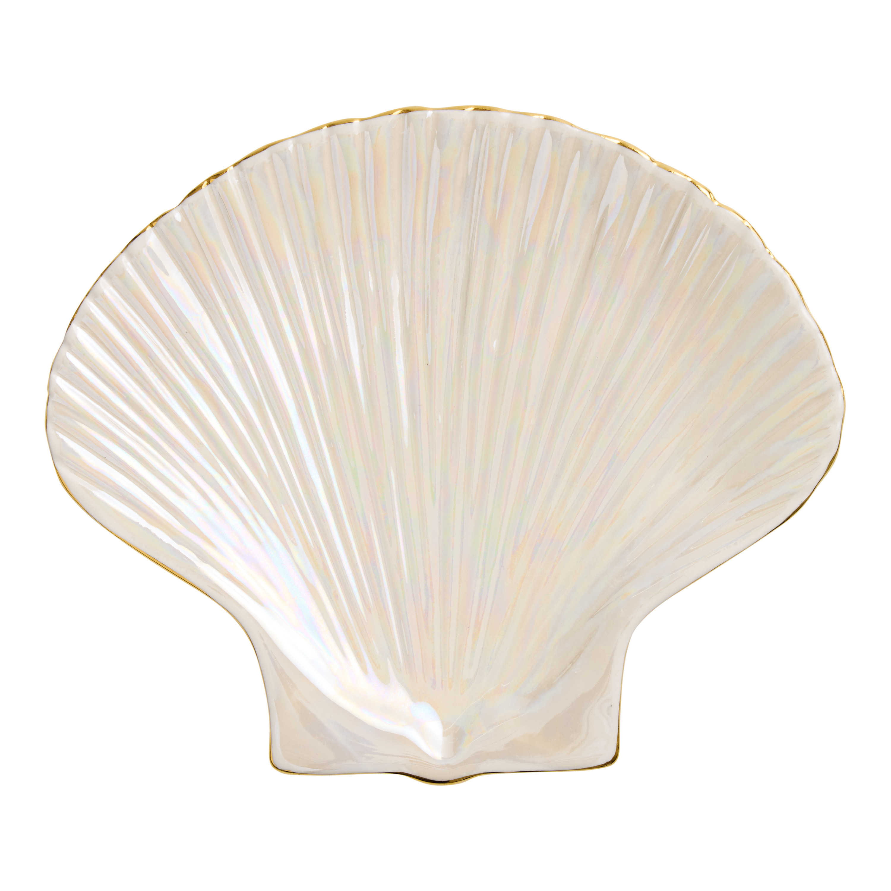 White Iridescent Gold Rim Shell Figural Salad Plate | World Market