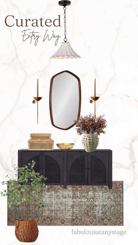 Curated entryway, black sideboard, organic modern style, amber interiors inspired, tulip pendant light, oblong mirror

#LTKstyletip #LTKhome #LTKFind
