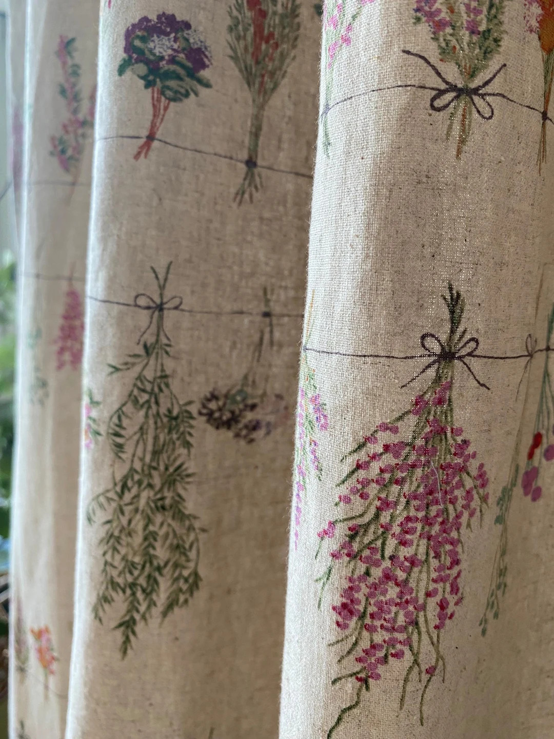 Linen Curtains Farmhouse Cottage Drapery Floral Garland Pattern Panels French Country Flower Bouq... | Etsy (US)
