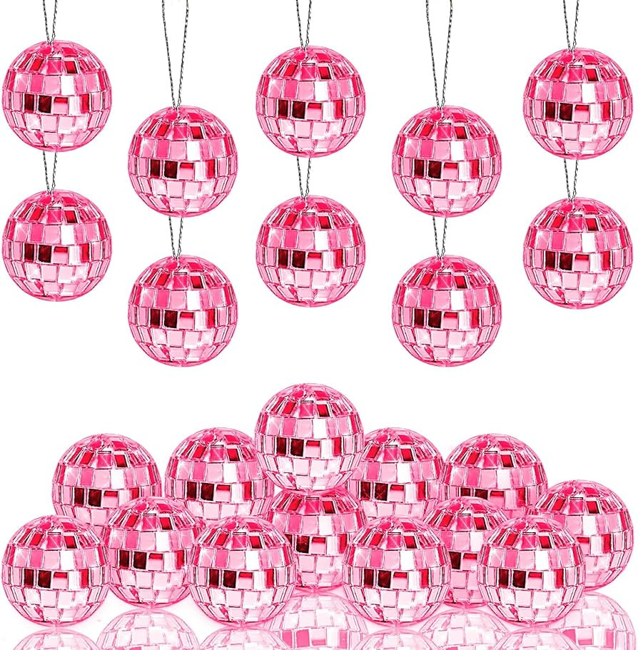 Newmemo Pink Disco Ball 24 Pcs Hanging Mirror Disco Balls Pink Mini Disco Balls Ornaments Reflect... | Amazon (US)