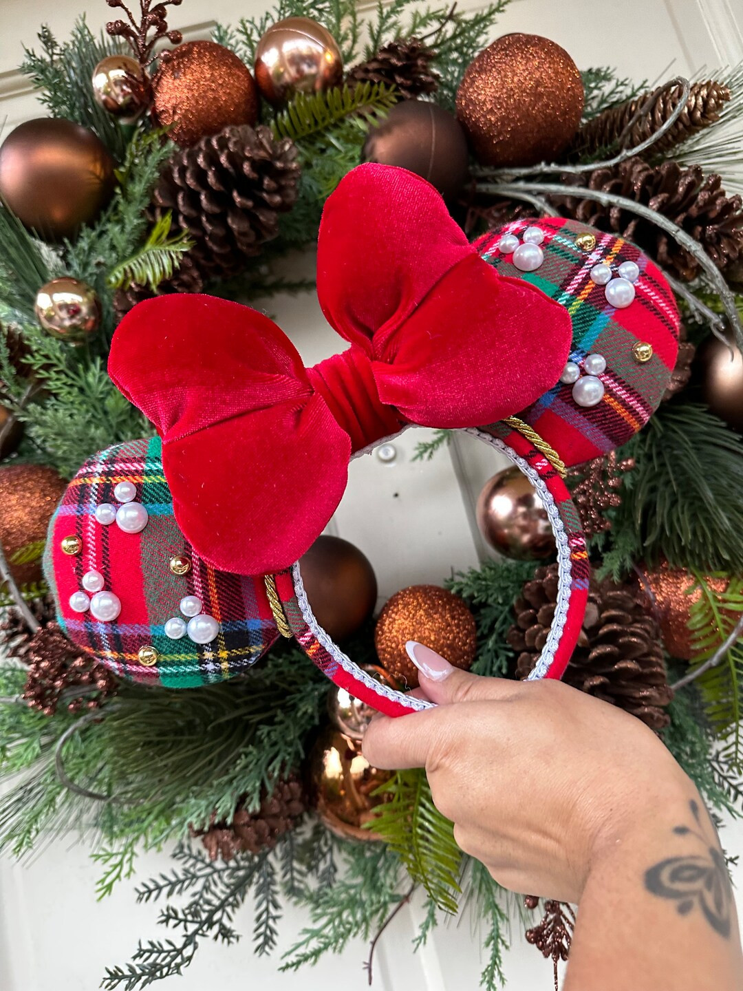 Christmas Plaid Minnie Ears - Etsy | Etsy (US)