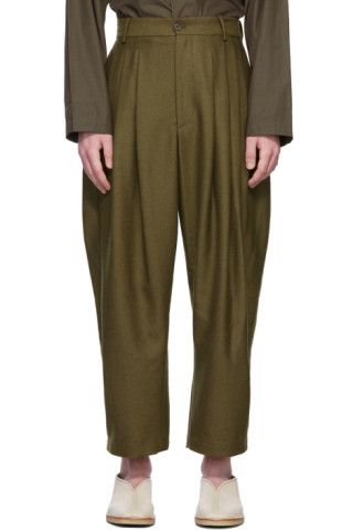 Khaki Wool 8 Pleat Trousers | SSENSE