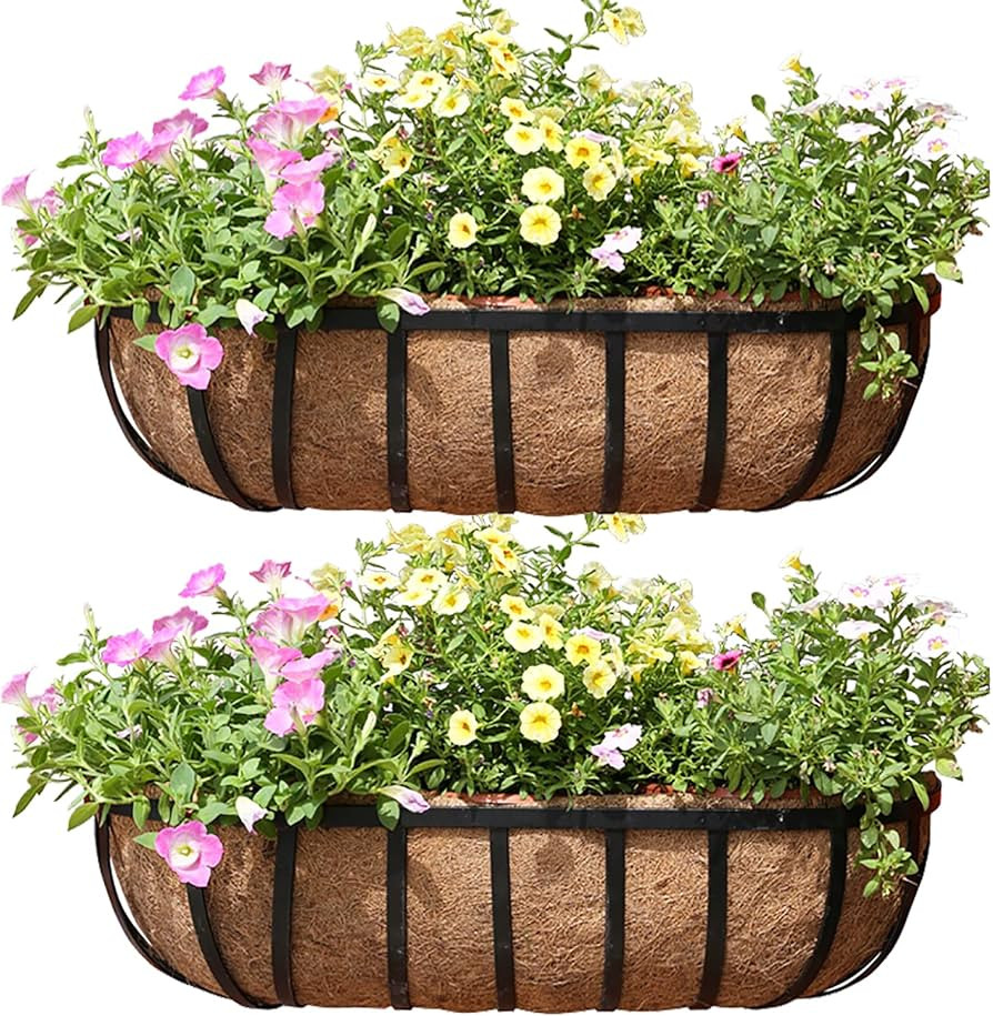 24 Inch Railing Planter Window Box Deck Balcony Rail Planter with Coco Liner Metal Wall-Mounted C... | Amazon (US)