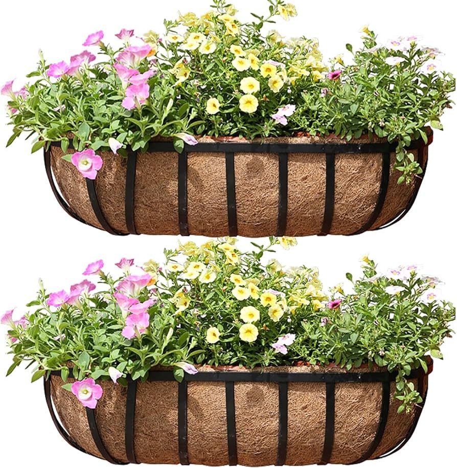 24 Inch Railing Planter Window Box Deck Balcony Rail Planter with Coco Liner Metal Wall-Mounted C... | Amazon (US)