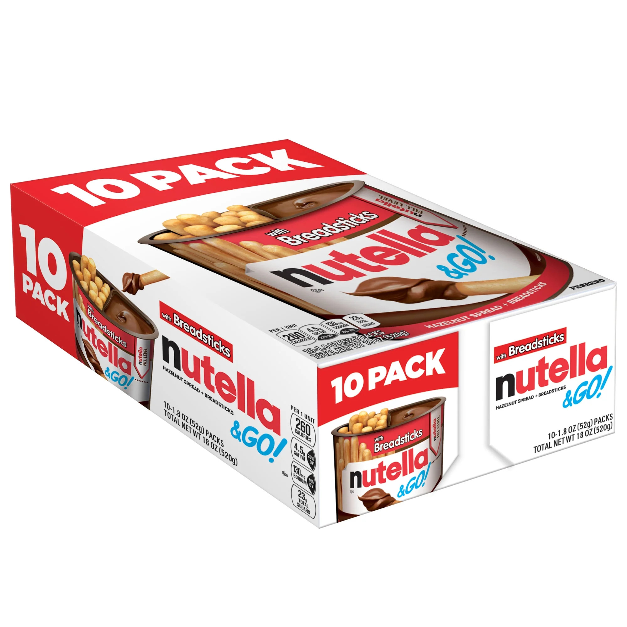 Nutella & GO! Hazelnut And Cocoa Spread With Breadsticks, Snack Cups, 1.8 oz Each, 10 Pack | Walmart (US)