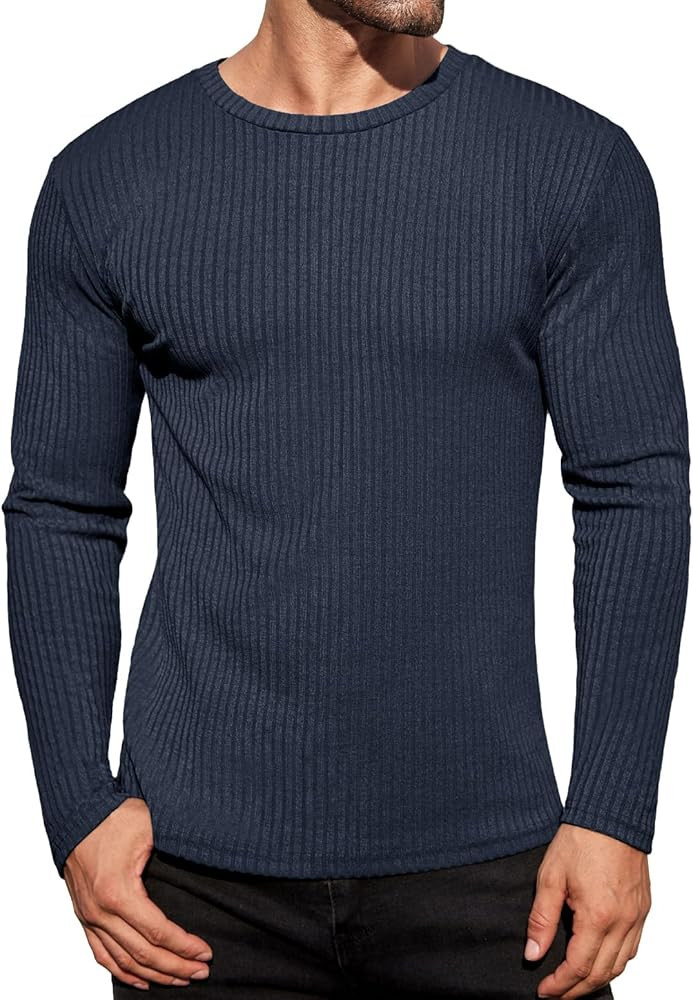 Ekouaer Men's Long Sleeve Shirts Ribbed Pullover Sweater Sim Fit Thermal Tops Crew Neck Stretchy ... | Amazon (US)