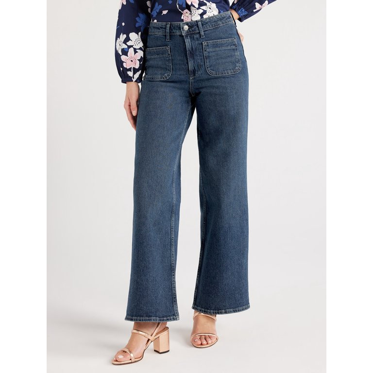 Free Assembly Women's Patch Pocket Wide Leg Denim Pant - Walmart.com | Walmart (US)
