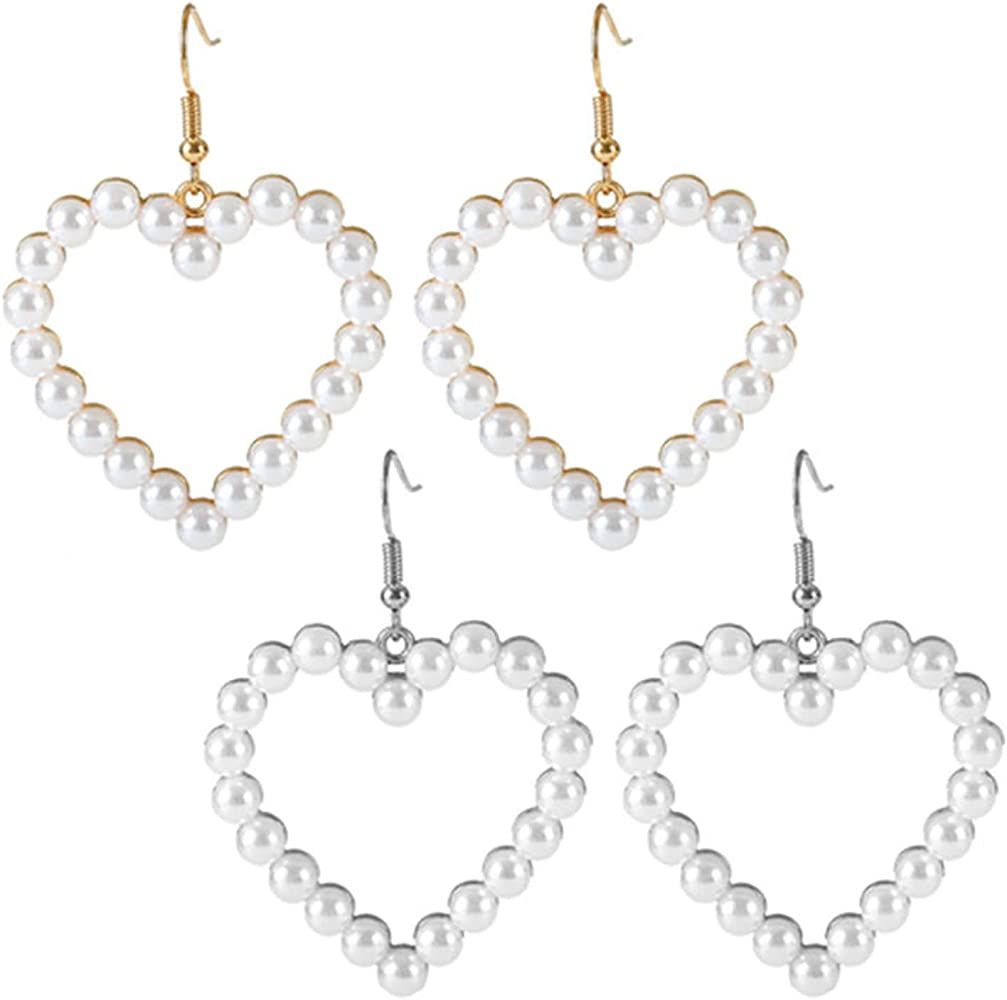 coadipress Pearl Heart Hoop Earrings for Women Girls Imitation Pearl Love Heart Earrings Vintage ... | Amazon (US)