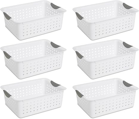 Sterilite 16248006 Medium Ultra Basket, White Basket w/ Titanium Inserts, 6-Pack | Amazon (US)