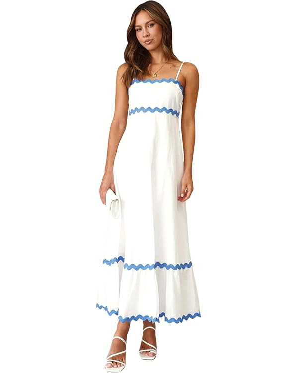 IDOPIP Womens Summer Casual Dress Spaghetti Maxi Dress Elegant Empire Waist Long Dress Beach Tren... | Amazon (US)
