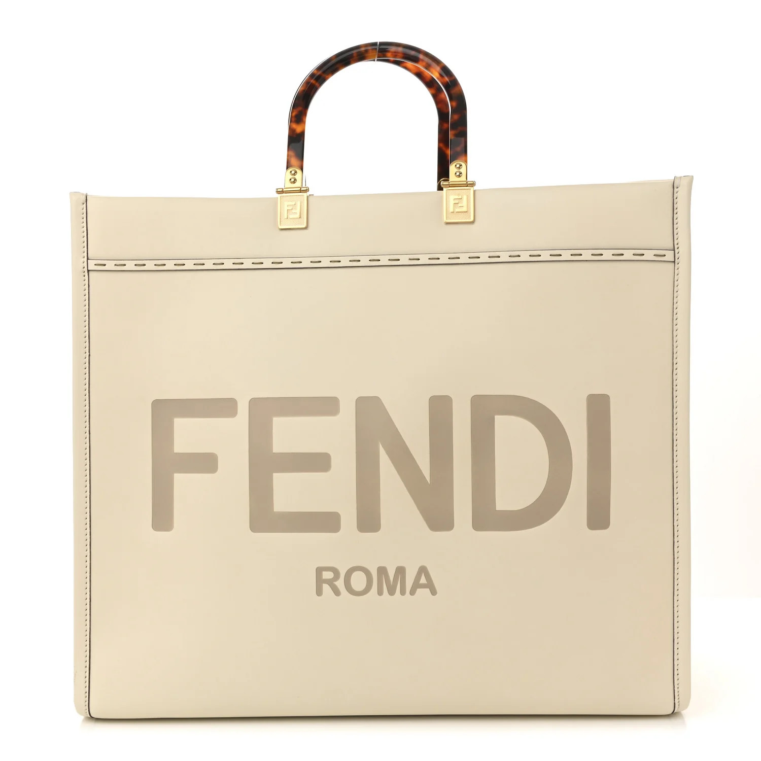 Vitello King Plexiglass Logo Embossed Large Fendi Sunshine Shopper Tote White Ice | FASHIONPHILE (US)