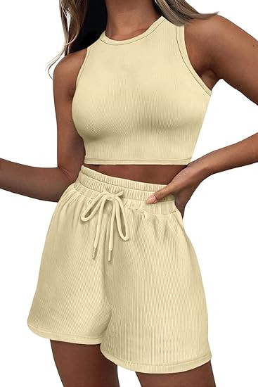 AUTOMET Womens 2 Piece Outfits Lounge Sets Sleeveless Crop Top and Drawstring Shorts Sweatsuits S... | Amazon (US)