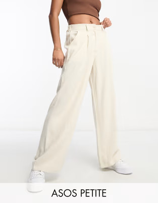 ASOS DESIGN Petite linen dad pants in stone | ASOS (Global)