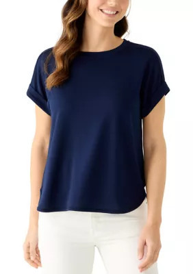 Crown & Ivy Women's Short Sleeve Crew Neck T-Shirt, Navy Blue, XXL | Belk