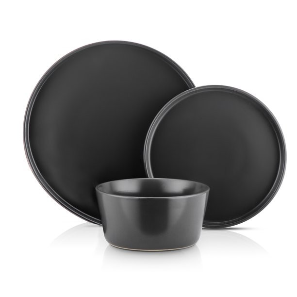 Stone Lain Cecile Stoneware 12-Piece Round Dinnerware Set, RB, Black - Walmart.com | Walmart (US)