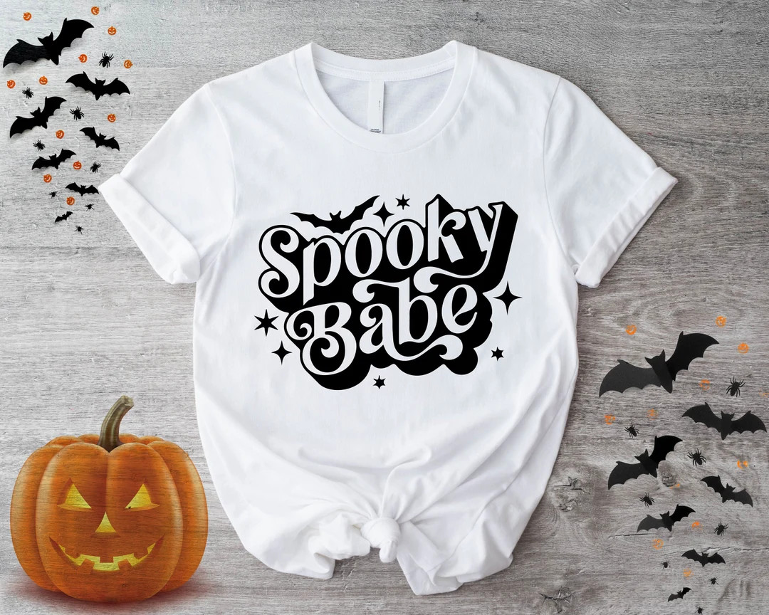 Spooky Babe Shirt Halloween T-shirt Spooky Bat Shirt Preppy - Etsy | Etsy (US)