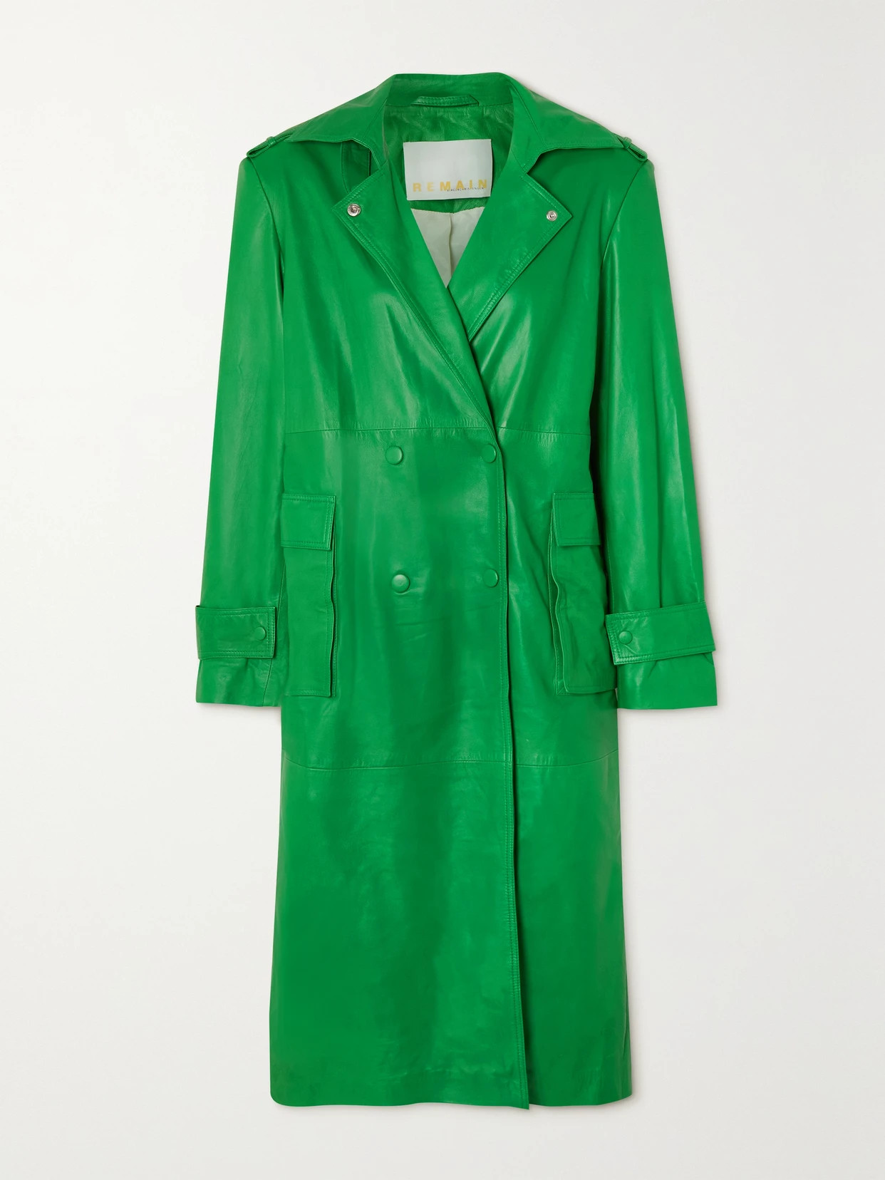 REMAIN Birger Christensen - Pirene Double-breasted Leather Jacket - Green | NET-A-PORTER (UK & EU)