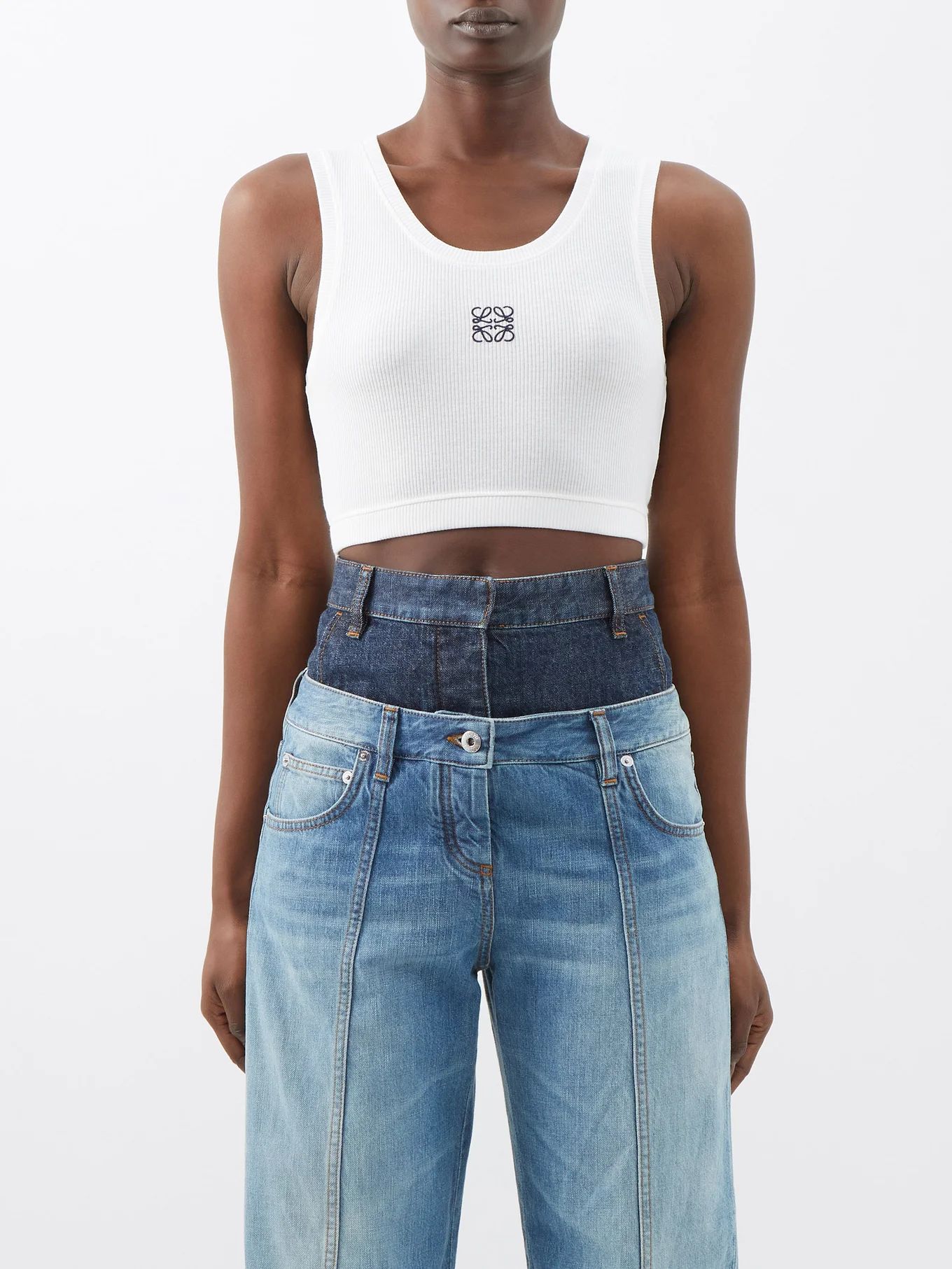 Anagram-embroidered cropped jersey tank top | Matches (US)