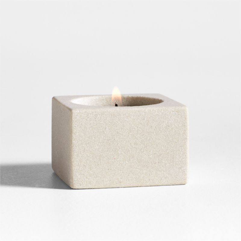 Carter Small Sandstone Tealight Candle Holder + Reviews | Crate & Barrel | Crate & Barrel