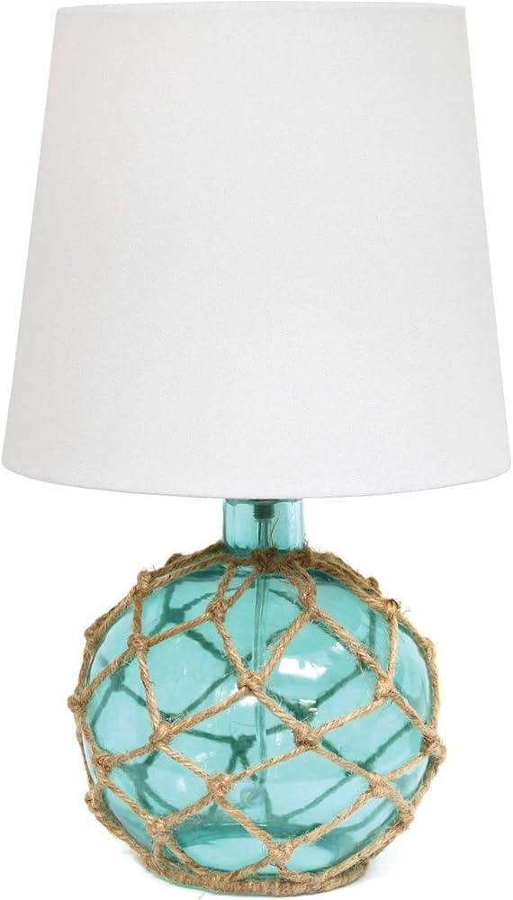 Elegant Designs LT1050-AQU Buoy Rope Nautical Netted Coastal Ocean Sea Glass Table Lamp with Whit... | Amazon (US)