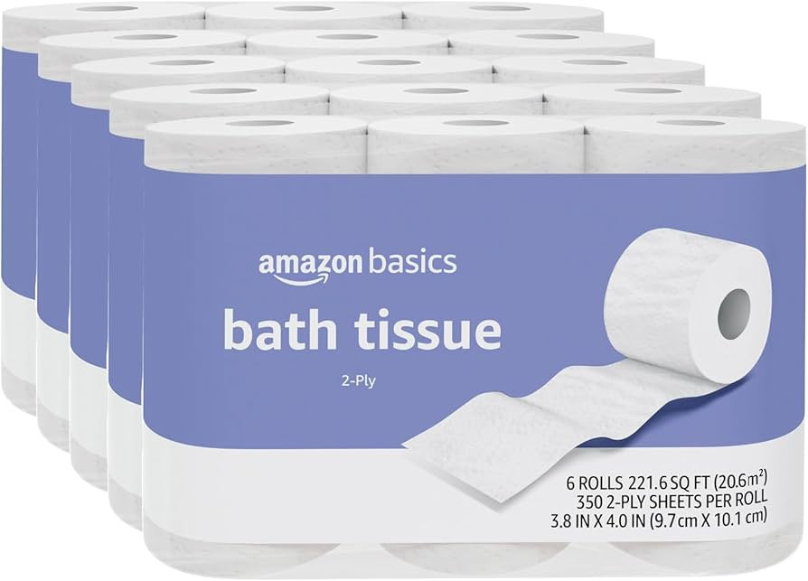 Amazon Basics 2-Ply Toilet Paper, 30 Rolls = 120 Regular Rolls, 350 Sheets, (Pack of 30), Unscent... | Amazon (US)