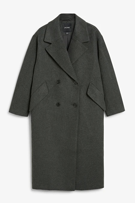 Dunkelgrauer zweireihiger Mantel | Monki (DE)