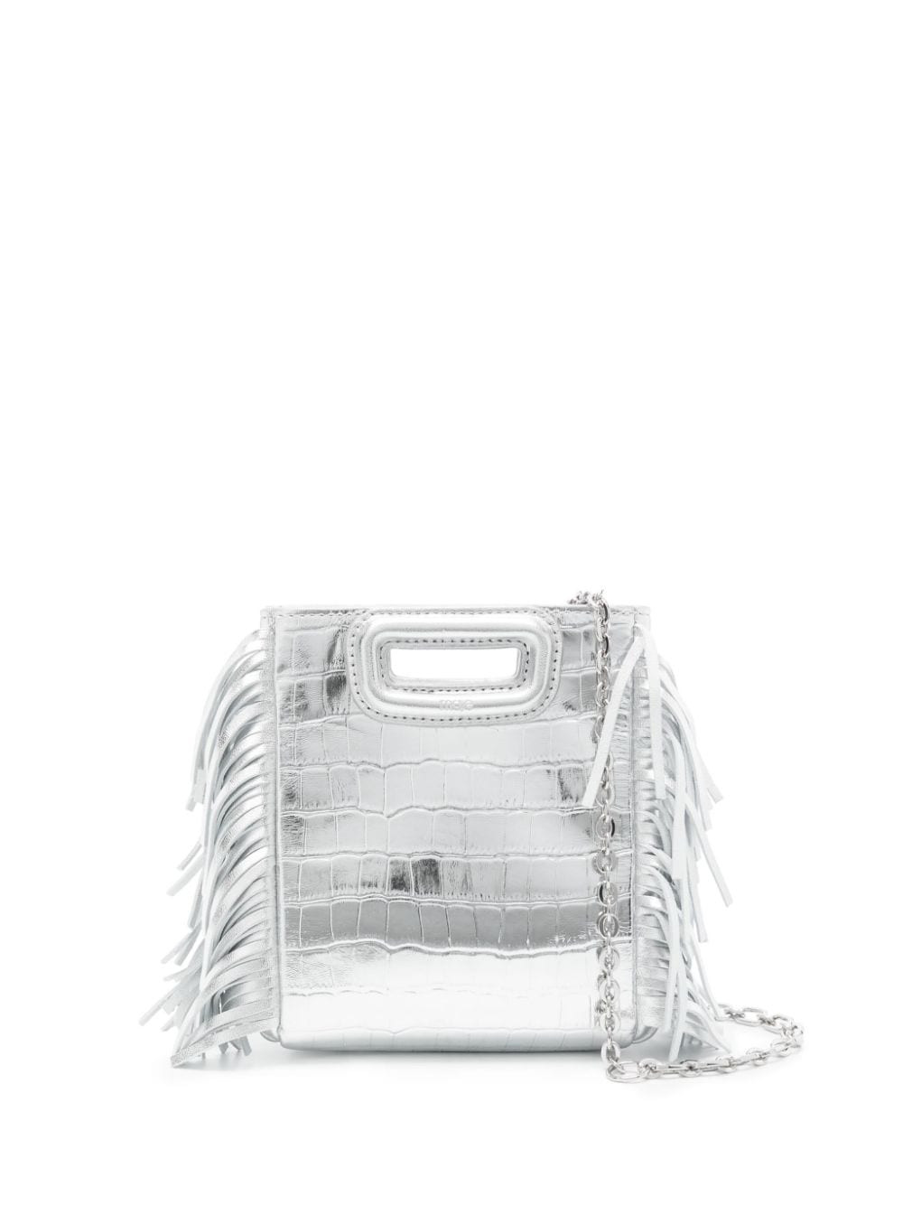Maje mini M crocodile-embossed tote bag - Silver | Farfetch Global