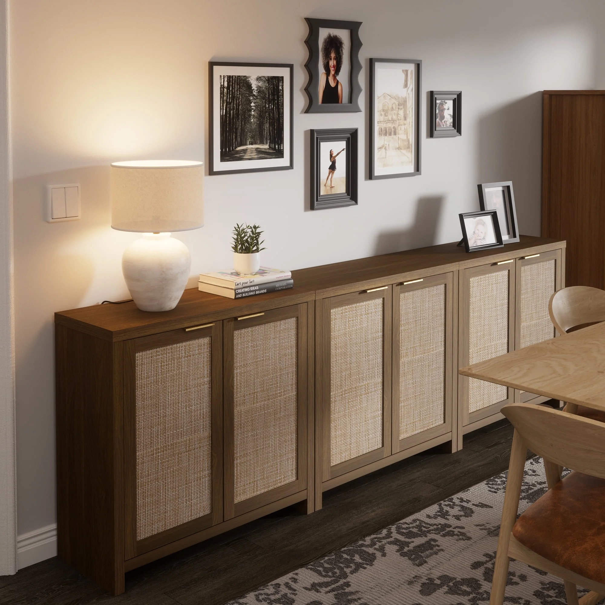 ARKANTOS Rattan Sideboard Buffet Cabinet with Adjustable Shelf, Set of 3, Walnut | Walmart (US)