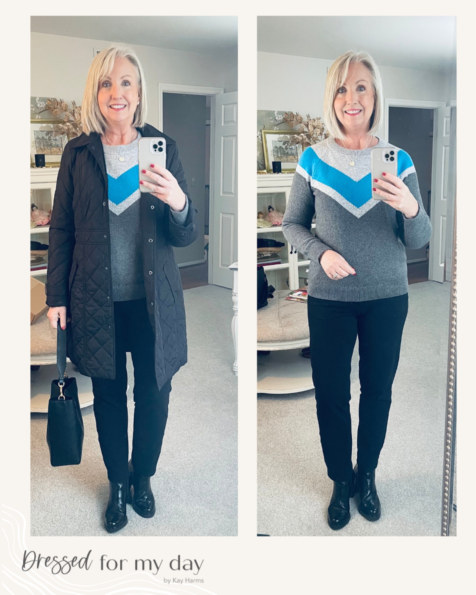 Talbots sweater + Talbots everyday straight leg pants. 