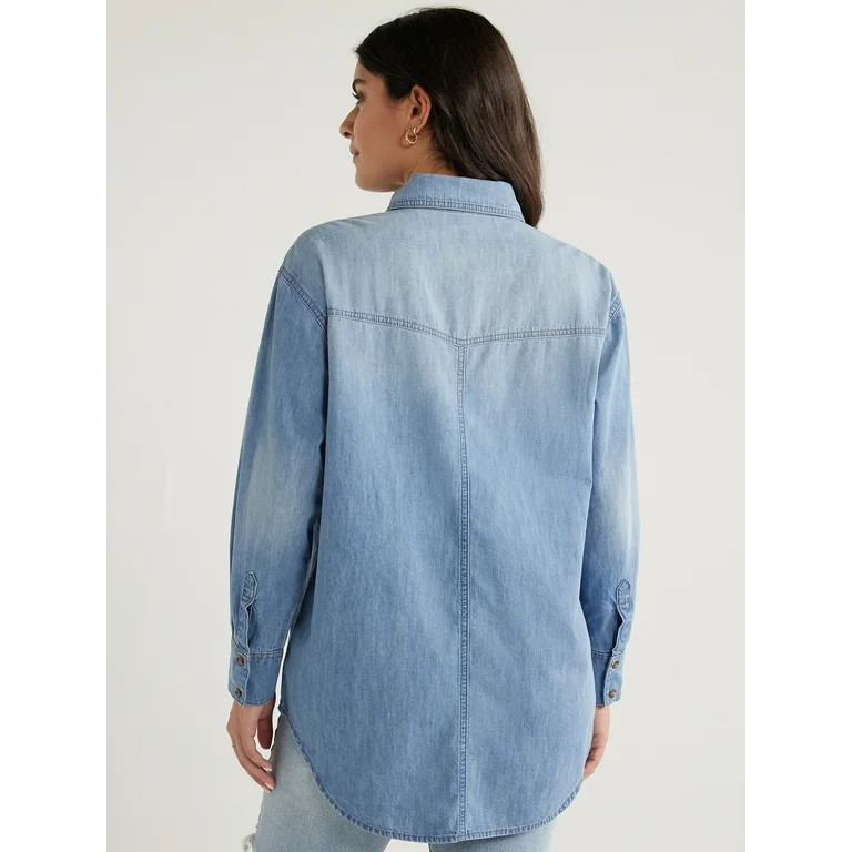 Sofia Jeans Women's and Women's Plus Oversized Boyfriend Shirt with Long Sleeves, Sizes XXS-5X | Walmart (US)