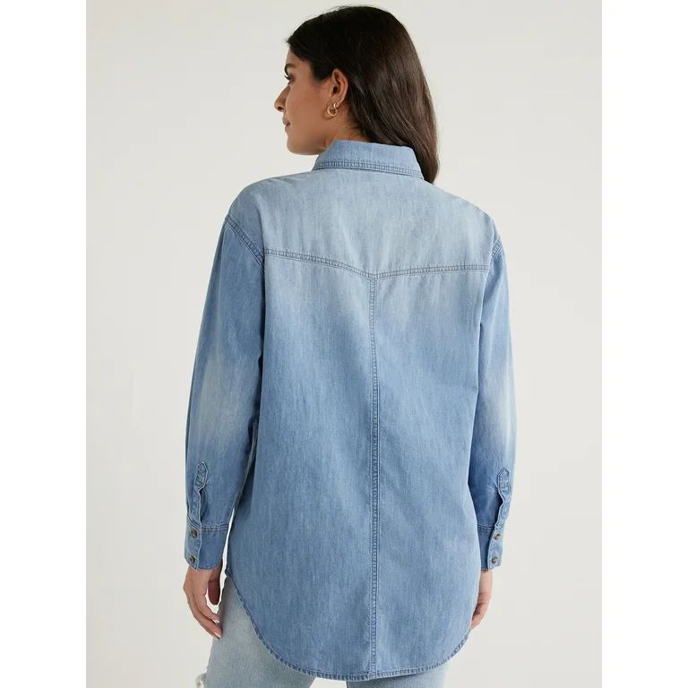 Sofia Jeans Women's Oversized Boyfriend Shirt with Long Sleeves, Sizes XXS-XXXL | Walmart (US)