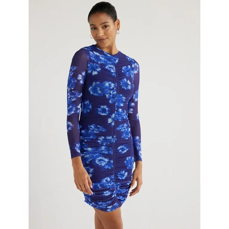 Scoop Women’s Mini Mesh Dress with Long Sleeves, Sizes XS-XXL - Walmart.com | Walmart (US)