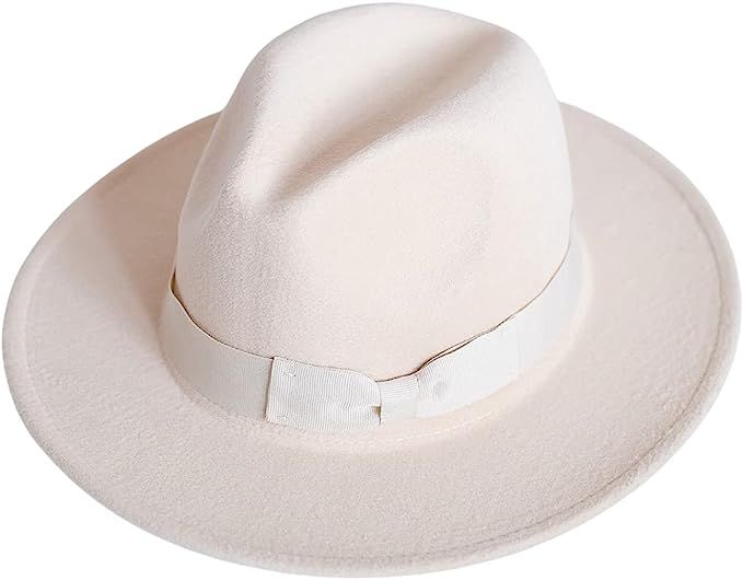 MG Cooper Wide Brim Fedora Hats for Women - Removable Ribbon Band Fedora Hats | Amazon (US)