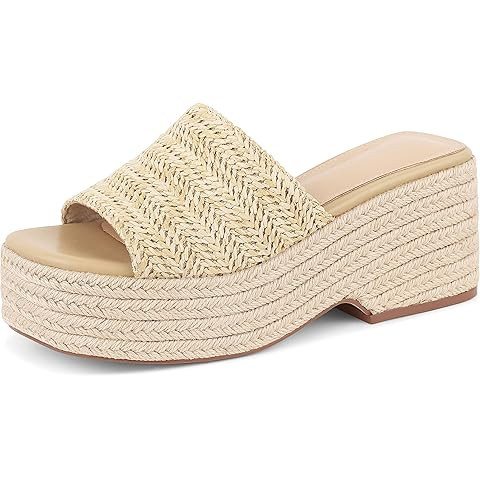 EQAUDES Platform Slip on Espadrille Sandals for Women Summer Wedges Slides -Flatform, Open Toe, B... | Amazon (US)