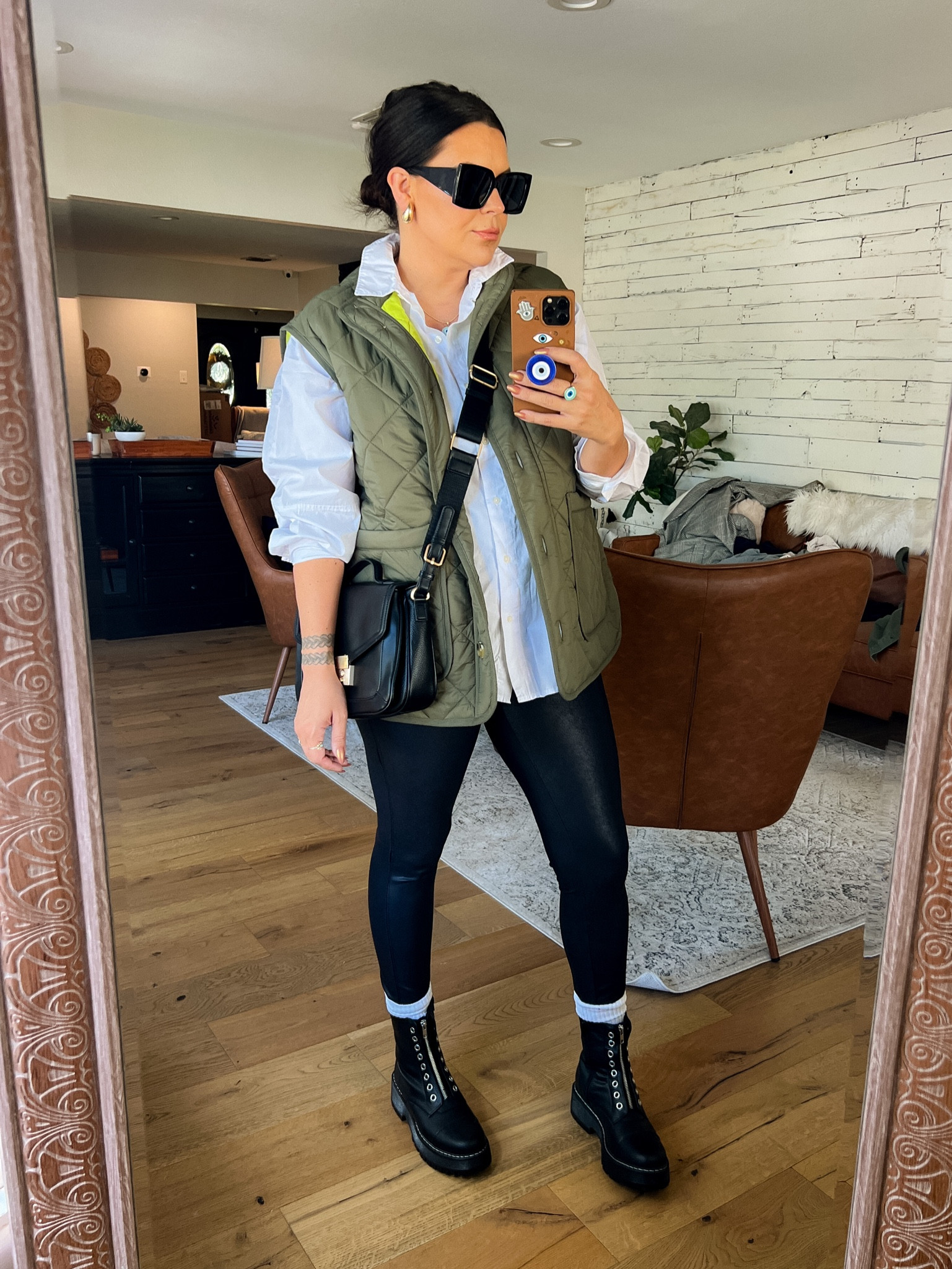 Walmart fall outfit:

Quilted Vest: Large
Faux Leather Leggings: Large
White Button-Up: XL
Boots: TTS

#LTKmidsize #LTKstyletip #LTKfindsunder50