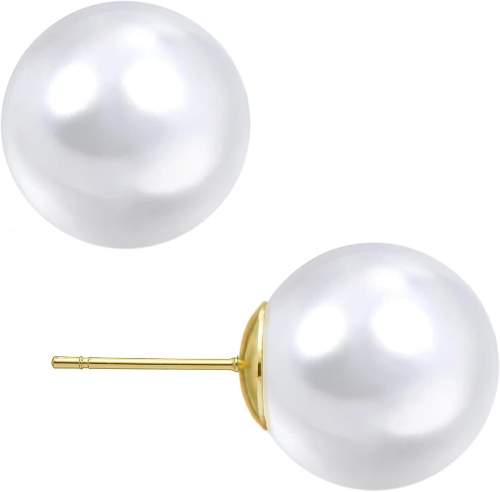 ZLP Big Pearl Earrings for Women, Oversize 14/12/10mm Classic Round Strong Light Simulated Shell ... | Amazon (US)