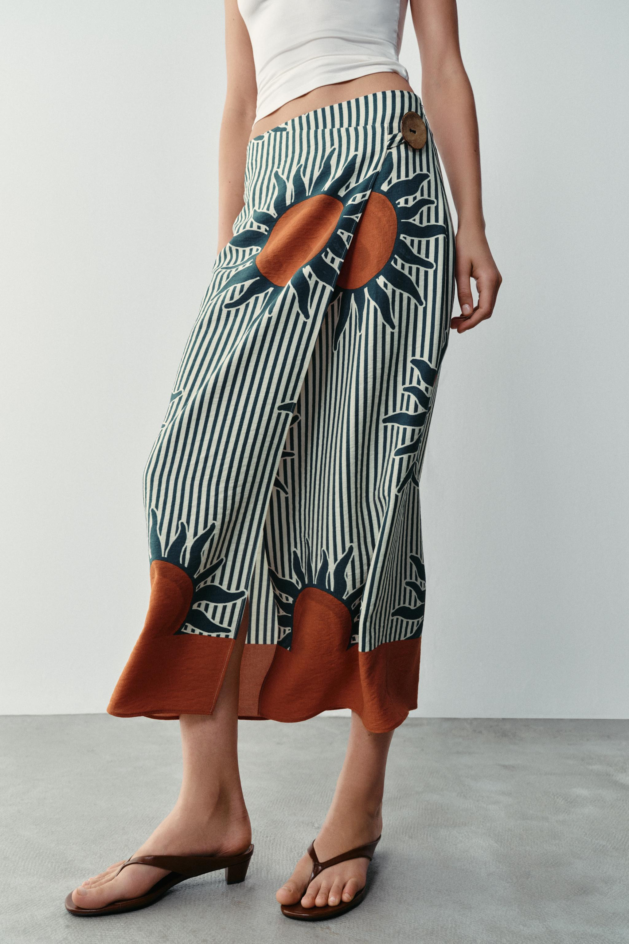PRINTED MIDI SARONG SKIRT | Zara US