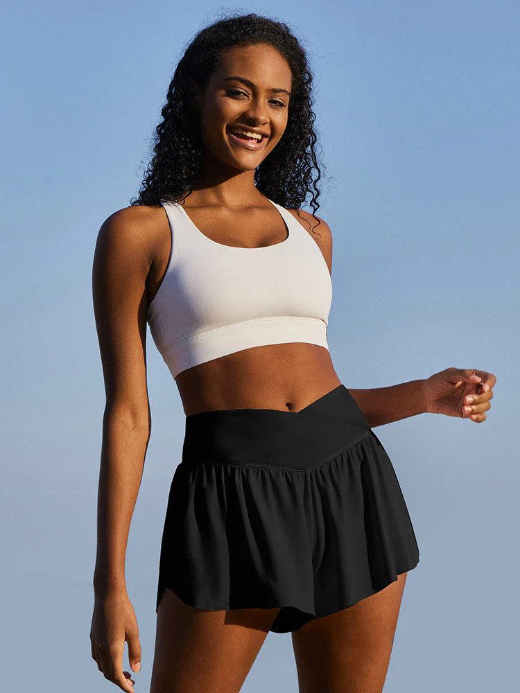 IUGA High Waisted 2 In 1 Crossover Flowy Shorts | IUGA