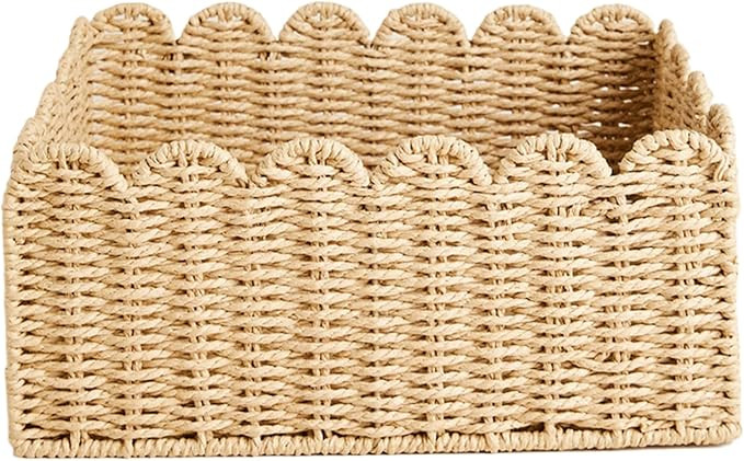Scalloped Basket, 14.2x10.6x5.9 Wicker Storage Basket Wicker Basket, Recycled Paper Rope Woven St... | Amazon (US)