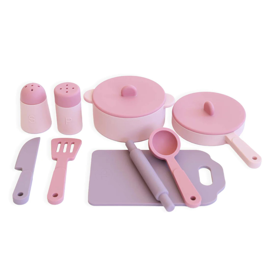 Silicone Play Kitchen Set with Personalized Cutting Board | Bubblegum | Caden Lane