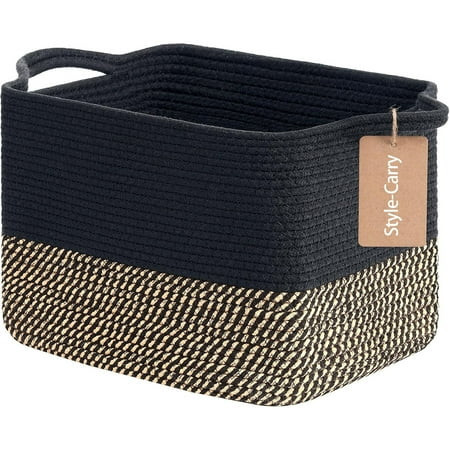 Style-Carry Cotton Rope Woven Basket with Handles, Blanket Basket 13.5" x 11" x 9.5", Large Storage Baskets for Organizing | Walmart (US)