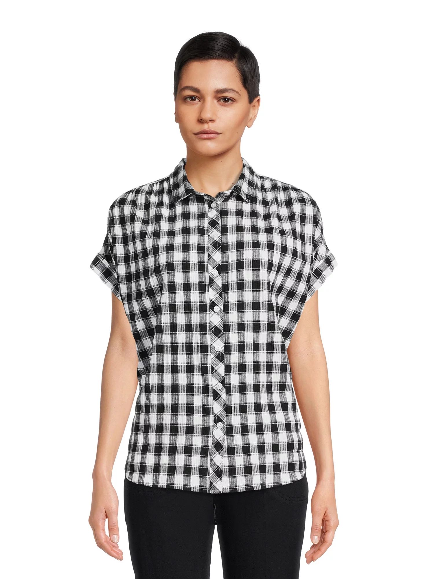 Time and Tru Women's Roll Cuff Button-Down Shirt | Walmart (US)