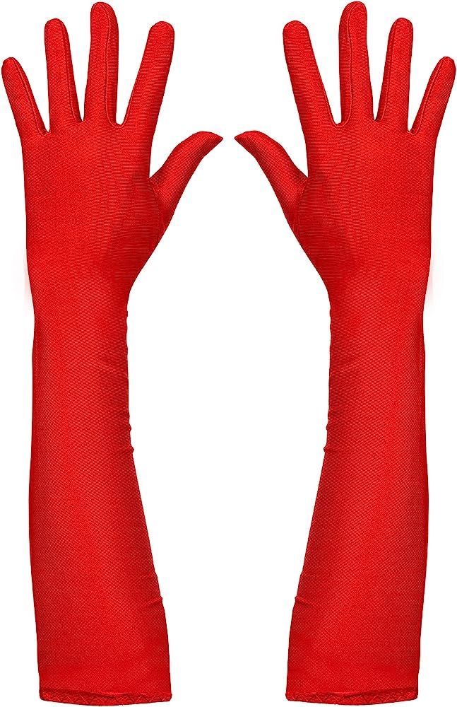 Skeleteen Red Satin Opera Gloves - Roaring 20's Fancy Flapper Elbow Gloves - 1 Pair | Amazon (US)