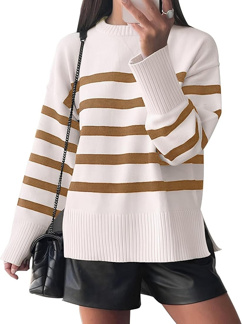 GLIGLITTR Women’s Striped Sweater Black White Striped Sweaters Long Sleeve Knit Pullover Tops K... | Amazon (US)
