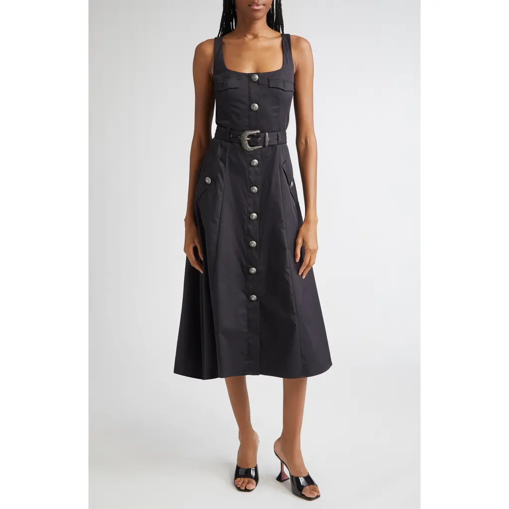 L'AGENCE Tazia Belted Cotton Blend A-Line Dress in Black at Nordstrom Rack, Size 16 | Nordstrom Rack