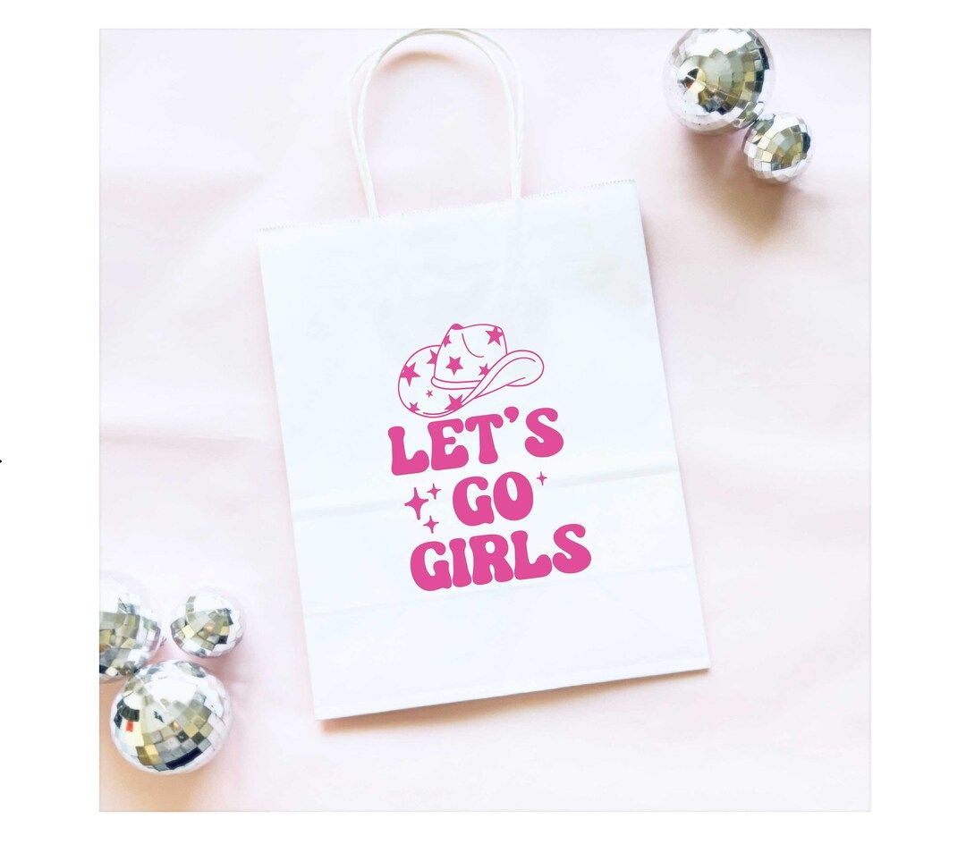 Let's Go Girls Bachelorette Gift Bags, Disco Bride, Man I feel like a bride theme, Pink Cowgirl B... | Etsy (US)