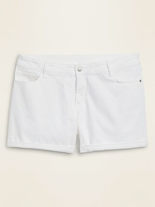 High-Waisted Secret-Slim Pockets Plus-Size White Jean Shorts -- 5-inch inseam | Old Navy (US)