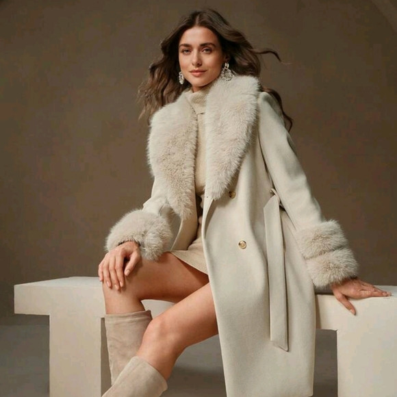 Fluffy Collar Thick Warm Long Belted Knitted Coat | Poshmark
