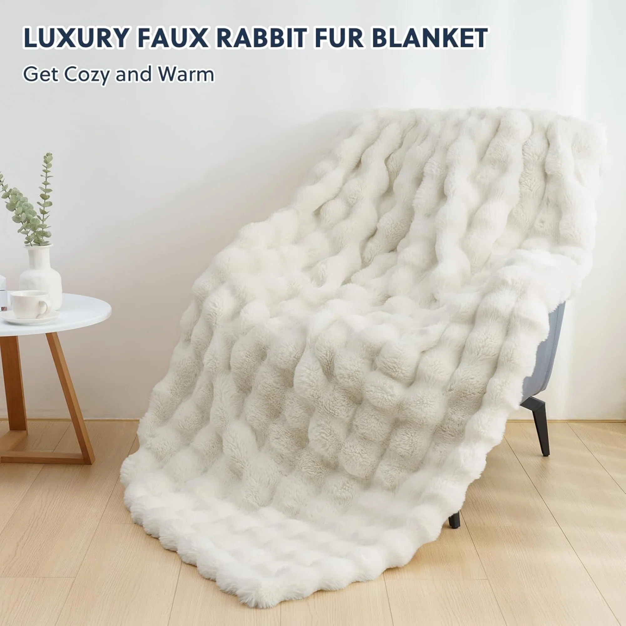 Cozy Warm Luxury Faux Fur Rabbit Throw Blanket, Knitted Soft Thick Furry Cute Plush Reversible Bl... | Wayfair North America